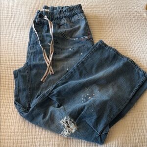 Free People Wide Leg Baggy Blue Denim Pants